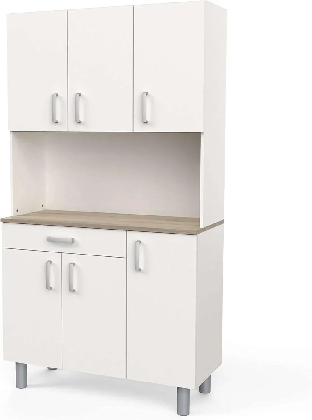 Miroytengo Kitchen Side Cabinet, 6 Doors, White And Oak Kronberg, 101 x 185 cm - 37494