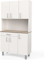 Miroytengo Kitchen Side Cabinet, 6 Doors, White And Oak Kronberg, 101 x 185 cm - 37494