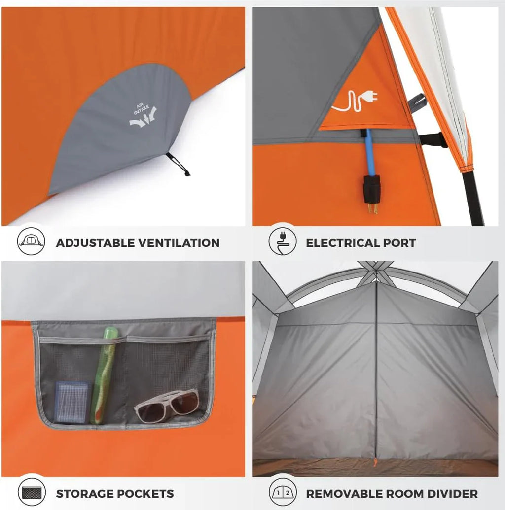 CORE 12 Person Straight Wall Cabin Tent, 16 x 11 Feet, Orange - SUVELAM