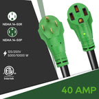 40 Amp 100 Foot RV/EV Extension Cord, NEMA 14-50P/R, Green