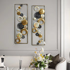 Modern Abstract Metal Wall Decor Panels, Set Of 2, Gold Silver And Black