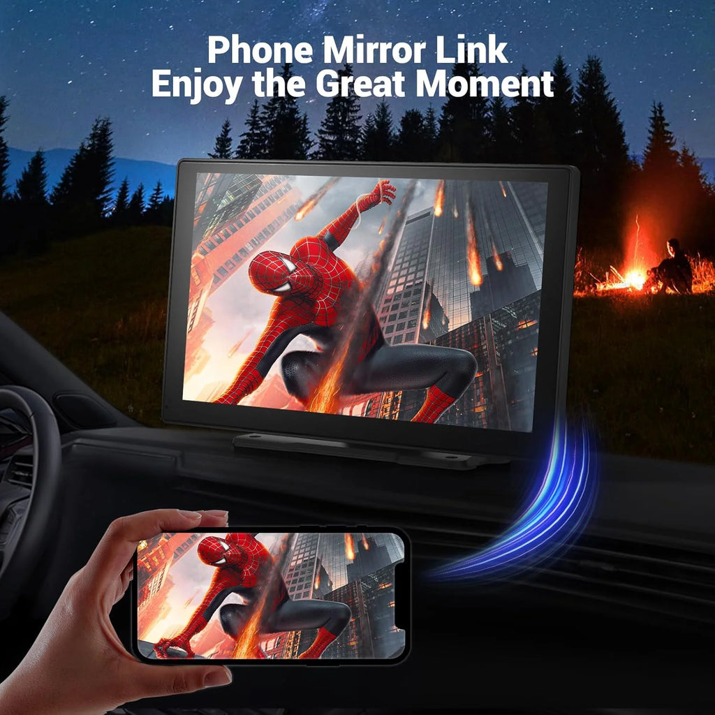 HAUXIY 9in Portable Wireless Apple CarPlay Screen With 4K Dash Cam, 1080p Backup Camera - Q9S
