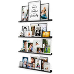 Floating Wall Shelves, Set Of 4, 46 x 3.8 x 2 Inch MDF Wood Picture Ledges