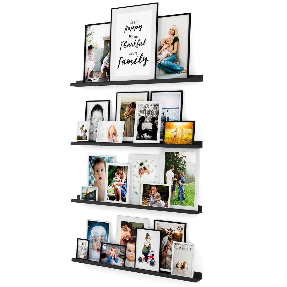 Floating Wall Shelves, Set Of 4, 46 x 3.8 x 2 Inch MDF Wood Picture Ledges