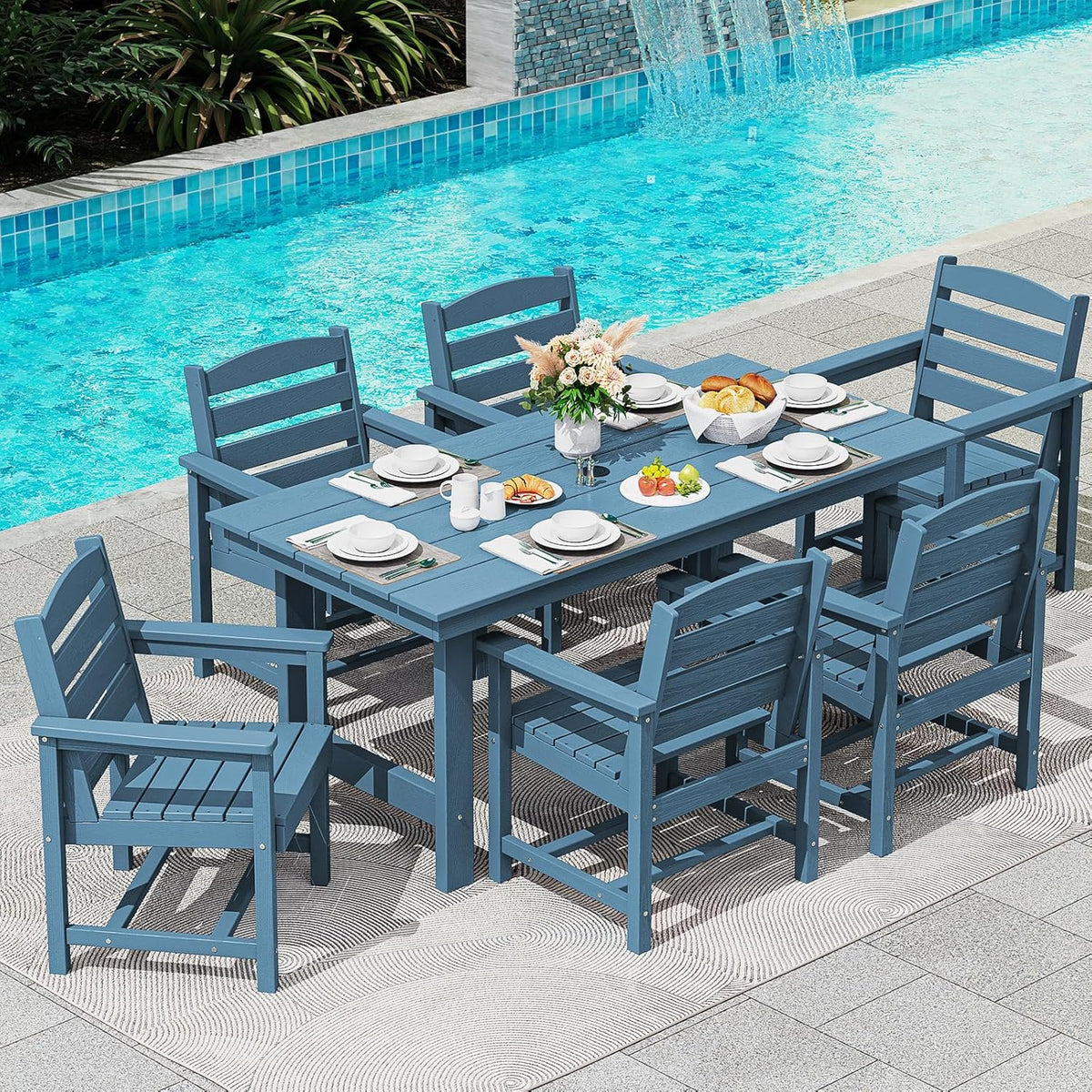 SERWALL 7-Piece HDPE Patio Dining Set, Aruba, 66.9in D x 32.2in W x 29.1in H