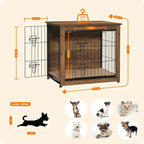 DWANTON Wooden Dog Crate Furniture With Cushion, Double Doors And Adjustable Feet