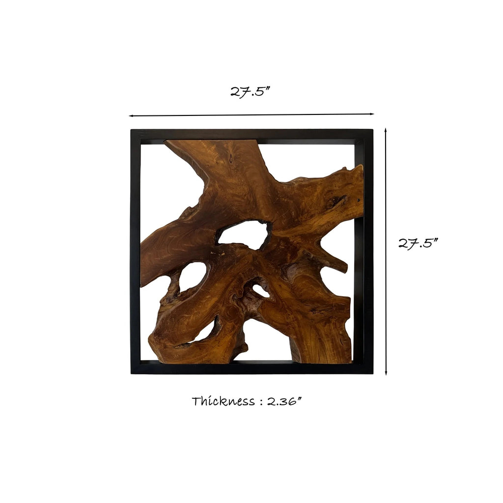 Live Edge Teak Wood Wall Sculpture - 31.4 x 16.9 x 2.36 in or 27.5 x 27.5 x 2.36 in