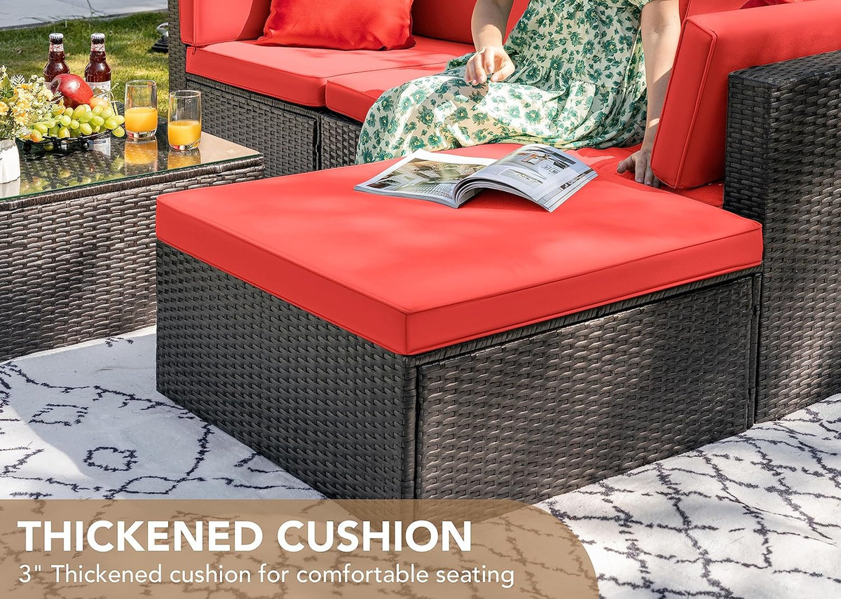 Devoko 5-Piece Outdoor Sectional Patio Sofa Set With Cushions And Glass Table - Beige