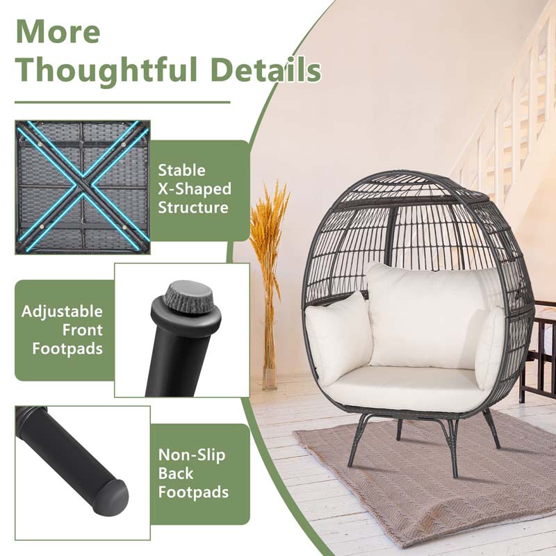 Oversized Wicker Egg Chair With 4 Cushions, 43 x 32.5 x 57 in