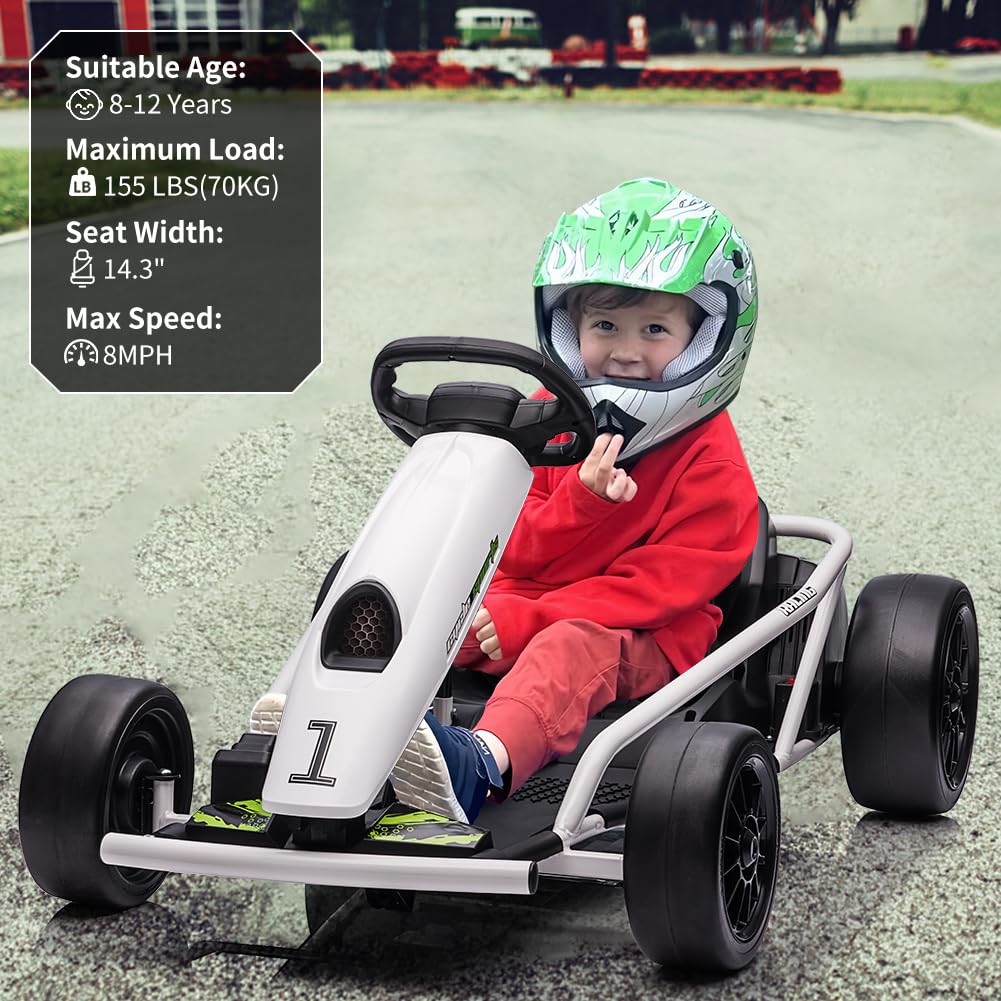 Electric Go-Kart For Kids Ages 8-12, 24V 9Ah Battery, Dual 300W Motors