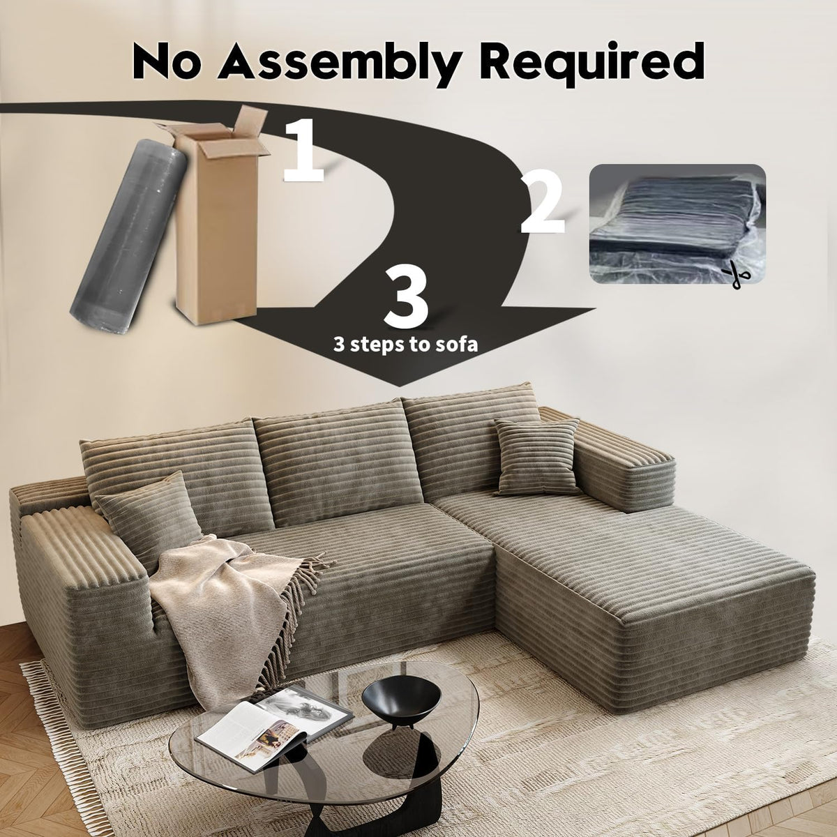 Settab Modular Sectional Sofa, 2 Seater Left-Facing Chaise, Black, 68.9 inch D x 107.5 inch W x 36.3 inch H