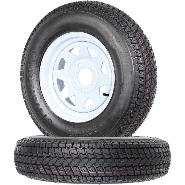 Set Of 2 Trailer Tire And Wheel Assemblies 175-80 5 Lug 6PR White Spoke Load Range C
