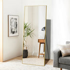 Full-Length Floor Mirror 64x21, Aluminum Alloy Frame With Stand And Wall Mount Option
