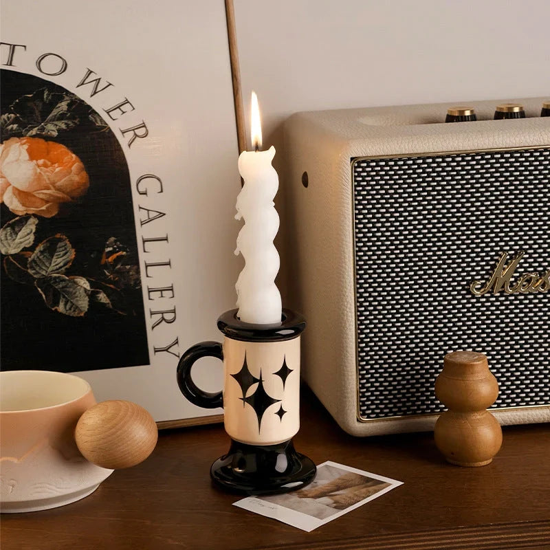 Glazed Ceramic Decorative Vase And Candle Holder Set