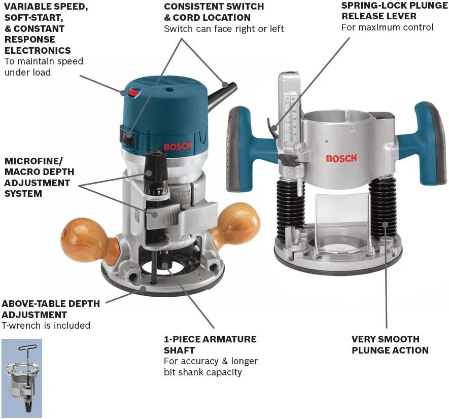 BOSCH Wood Router Tool Combo Kit, 12 Amp, 2.25 Horsepower - 1617EVSPK
