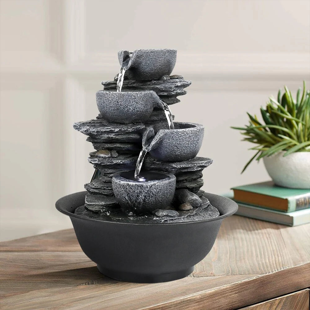 4-Tier Indoor Water Fountain - 7.8 x 7.8 x 10.6 in, Gray Resin