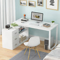 L-Shaped Computer Desk With 3 Drawers, 2 Shelves, And 55 Inch Work Surface