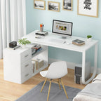 L-Shaped Computer Desk With 3 Drawers, 2 Shelves, And 55 Inch Work Surface