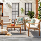 4 Piece Outdoor Acacia Wood Patio Conversation Set With Table And Cushions