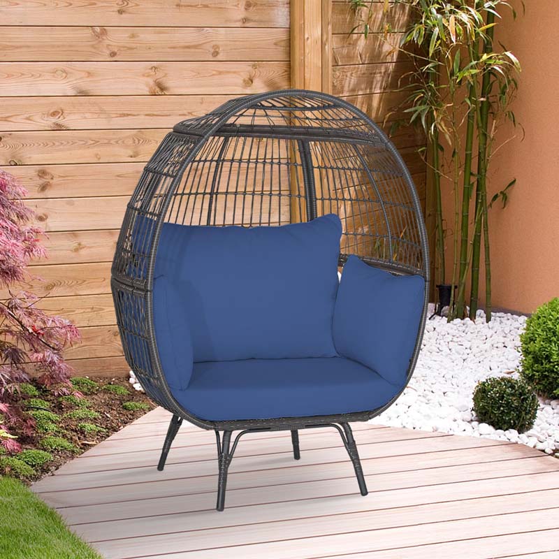 Oversized Wicker Egg Chair With 4 Cushions, 43 x 32.5 x 57 in