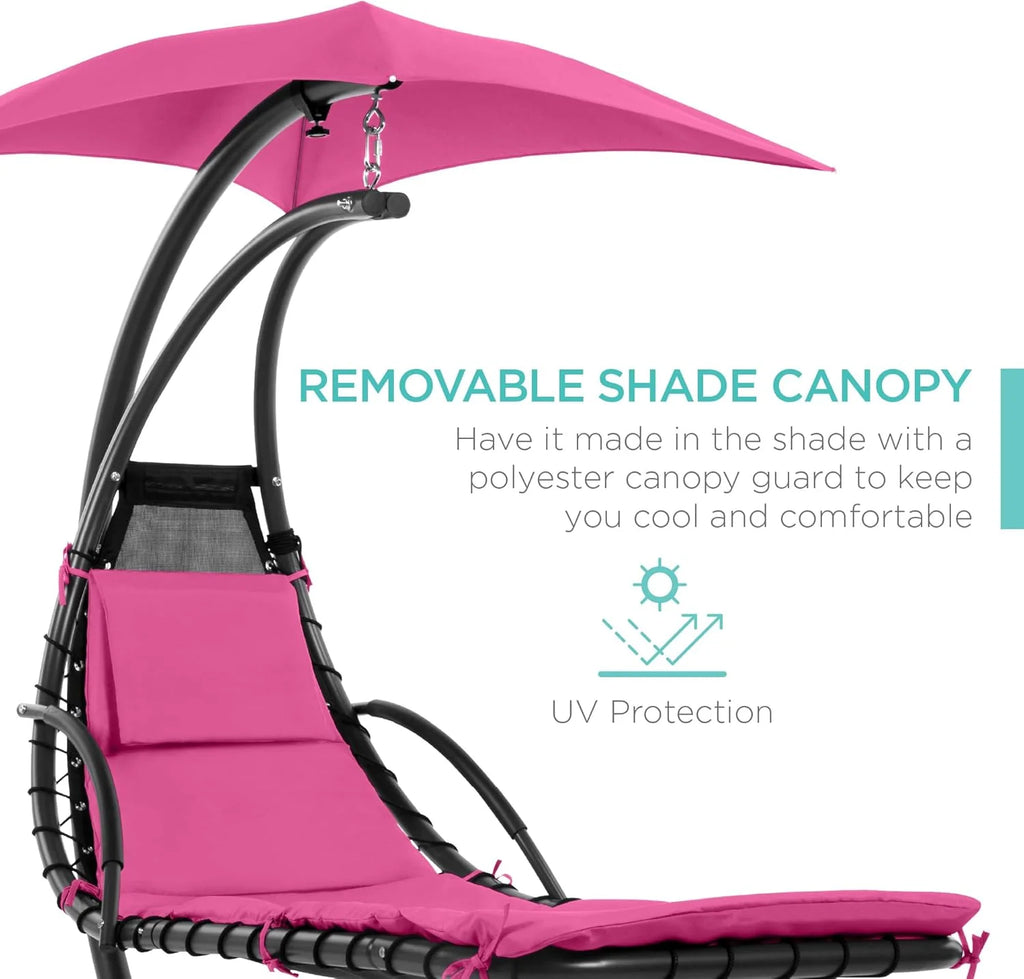 Best Choice Products Outdoor Hanging Steel Chaise Lounge Chair With Canopy, Charcoal Gray - SKY5871
