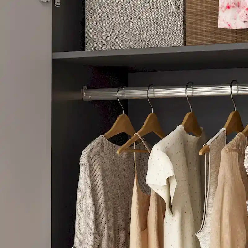2-Door Wardrobe Closet Armoire With 2 Drawers And Clothes Rail - 70.9H x 31.5W x 19.1D