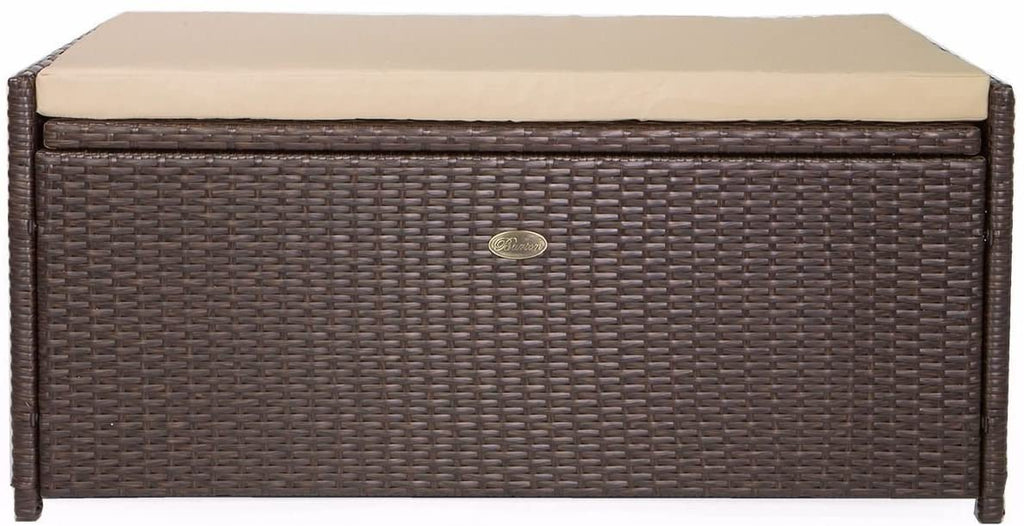 Barton Rattan Style Outdoor Storage Bench, 60-Gallon, Brown - With Seat Cushion