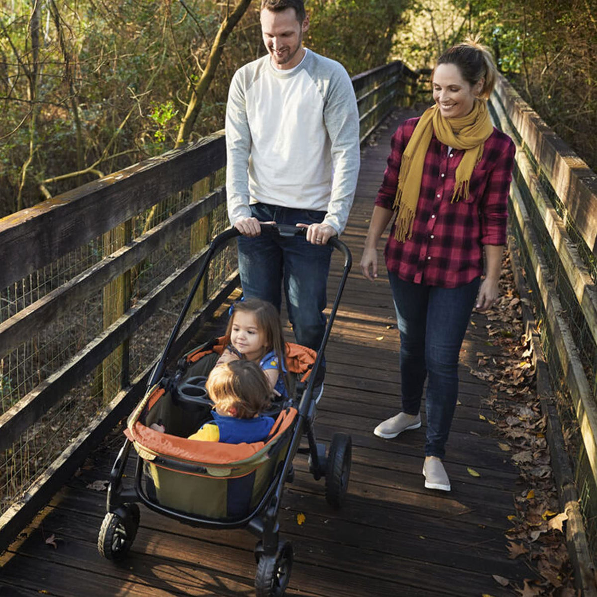 2-in-1 All-Terrain Baby Stroller Wagon With Canopy And Storage - Gray
