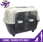SportPet Designs Plastic Airline Approved Rolling Dog Kennel With Wire Door, XXX-Large, Gray, 48in L x 32in W x 36in H