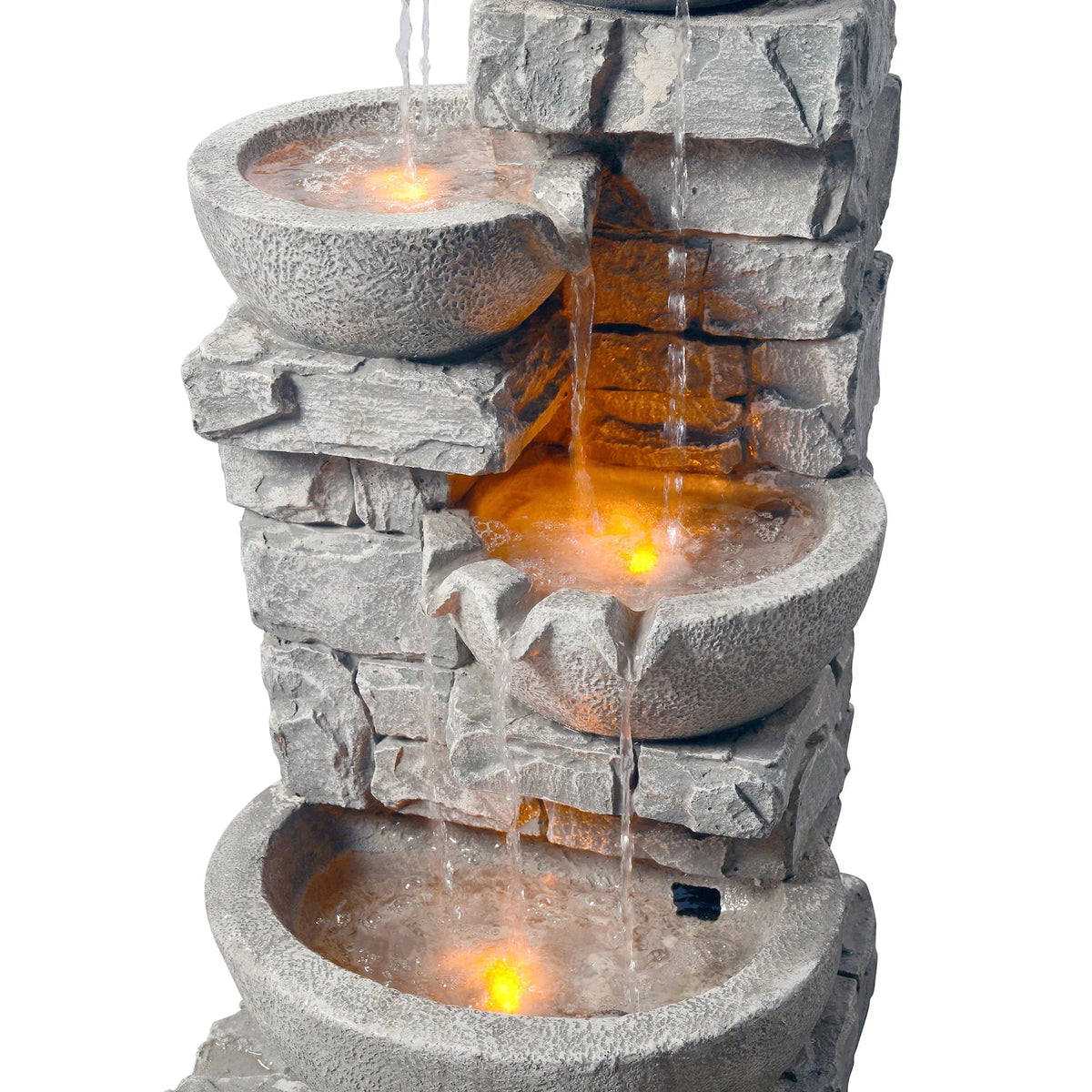 Teamson Home Outdoor Stacked Stone Tiered Water Fountain With LED Lights, Gray - 33.25in