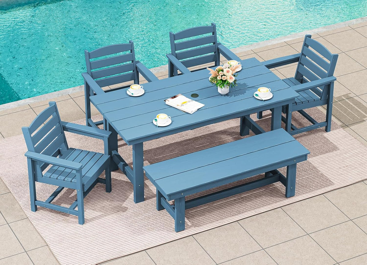 SERWALL 7-Piece HDPE Patio Dining Set, Aruba, 66.9in D x 32.2in W x 29.1in H