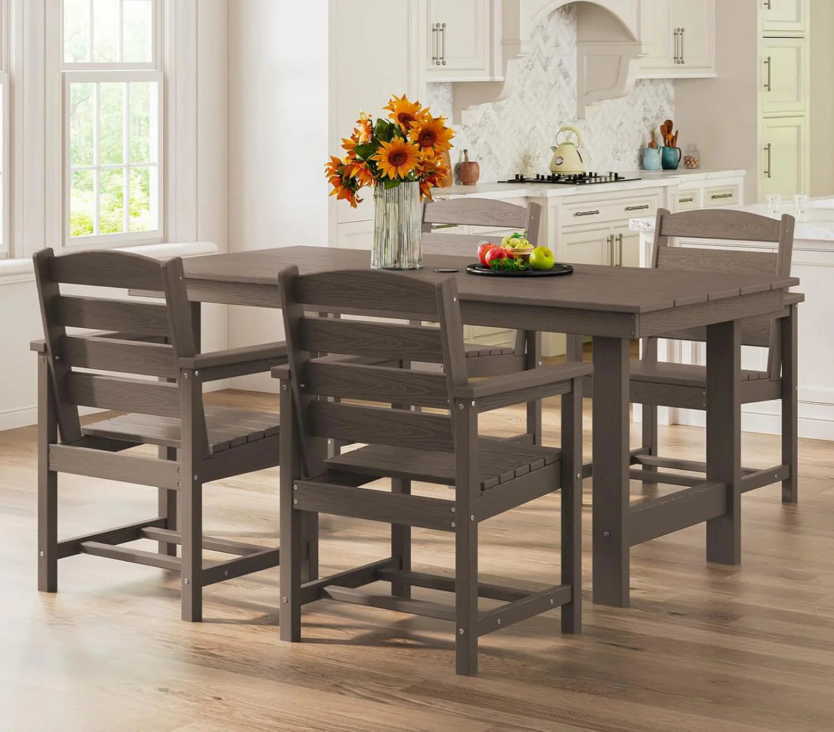 SERWALL 7-Piece HDPE Patio Dining Set, Aruba, 66.9in D x 32.2in W x 29.1in H