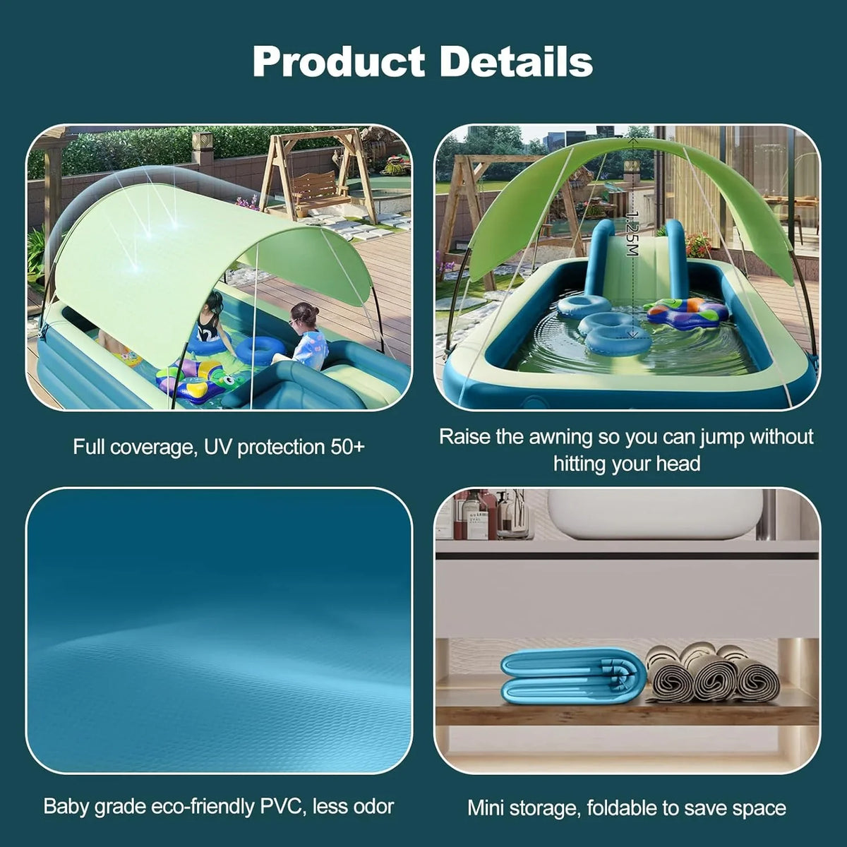 Ergocar Inflatable Swimming Pool With Water Slide And Awning - 2.1 Meters, Three Layers