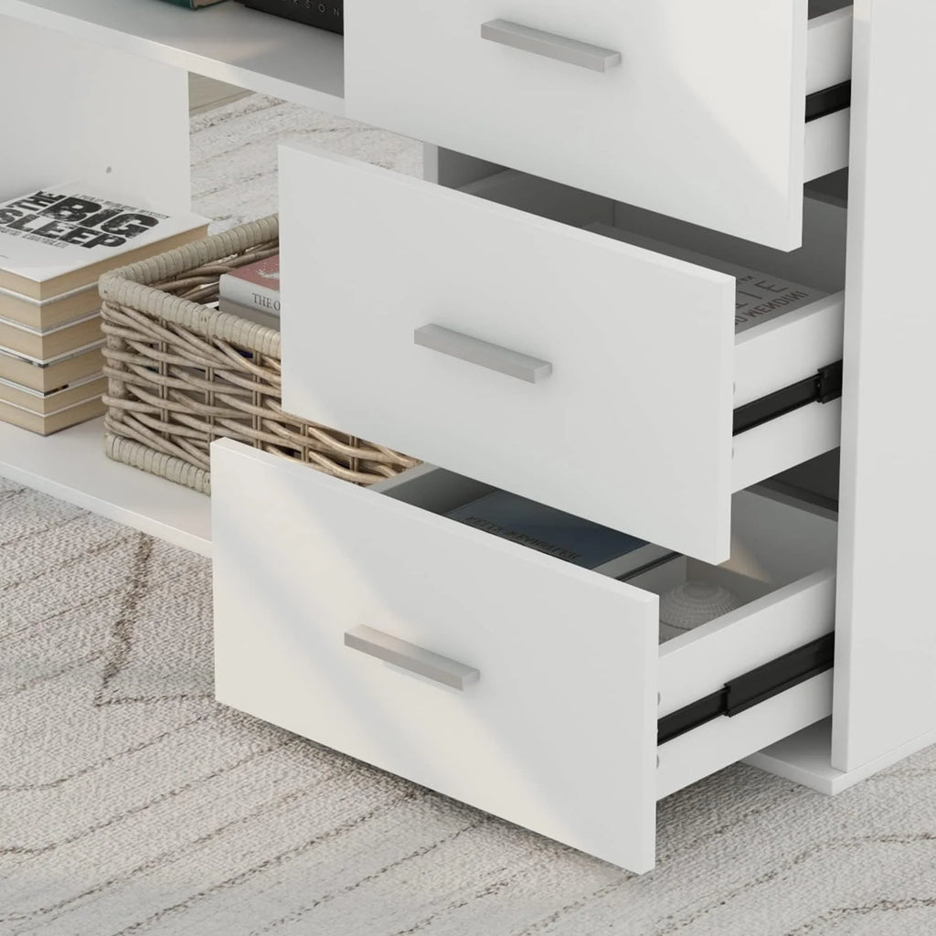 L-Shaped Computer Desk With 3 Drawers, 2 Shelves, And 55 Inch Work Surface