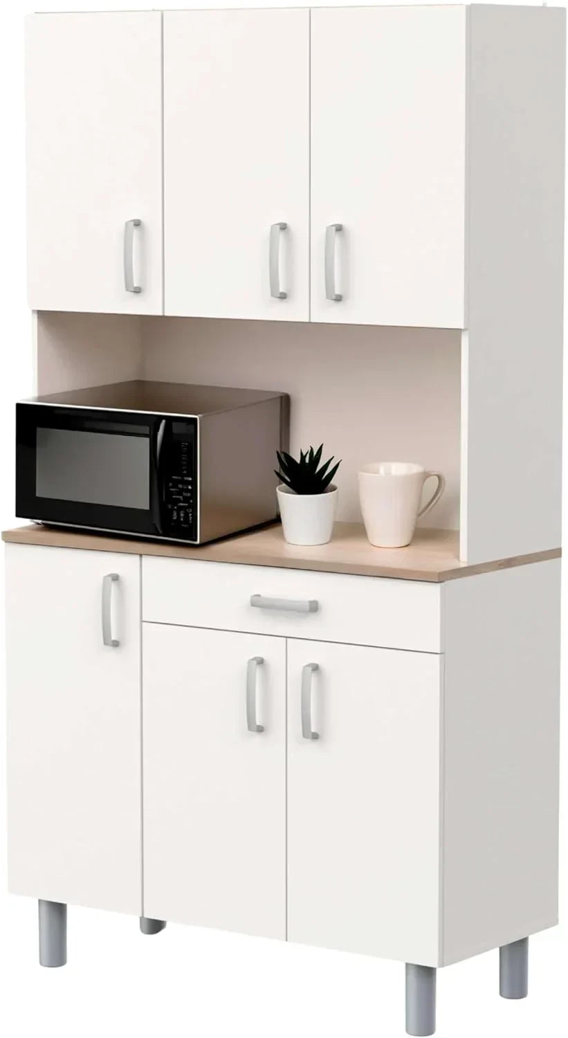 Miroytengo Kitchen Side Cabinet, 6 Doors, White And Oak Kronberg, 101 x 185 cm - 37494