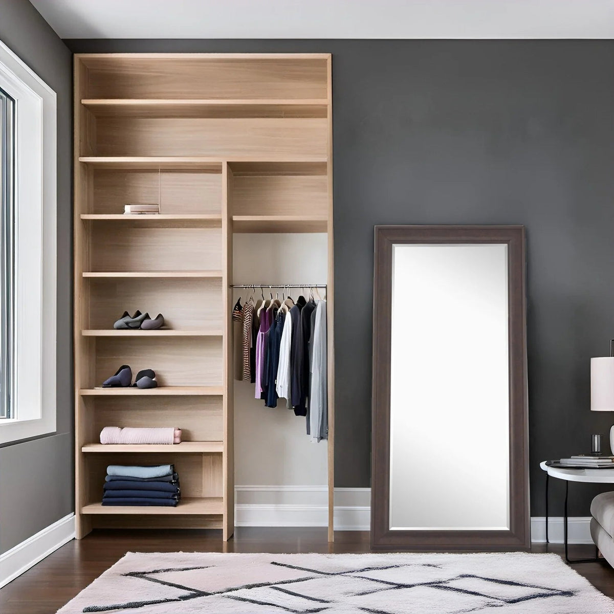 Full Length Oversized Rectangle Wall Mirror With Smooth Faux Wood Frame