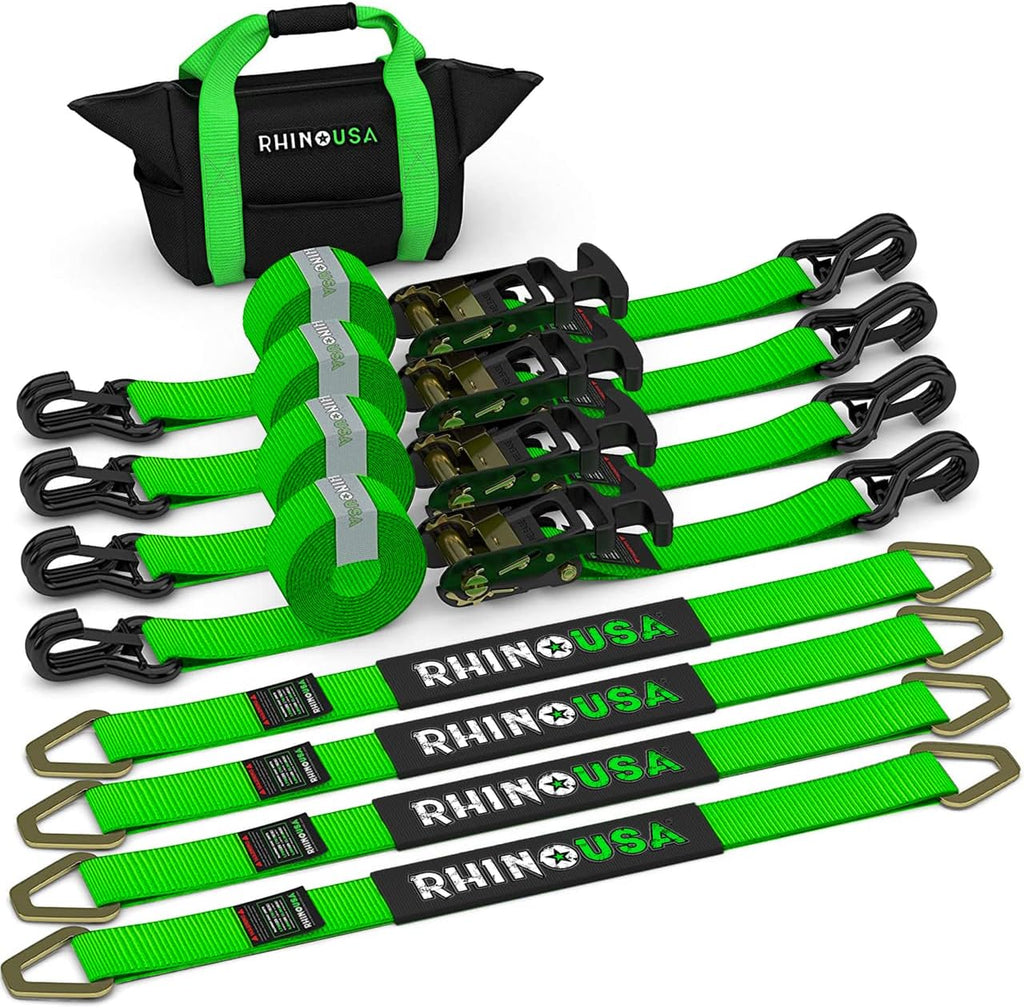 Rhino USA Car Tie-Down Straps With J Hooks, 4-Pack, 2 Inch x 8 Feet, Black - HDKIT-P 2IN-HDKIT