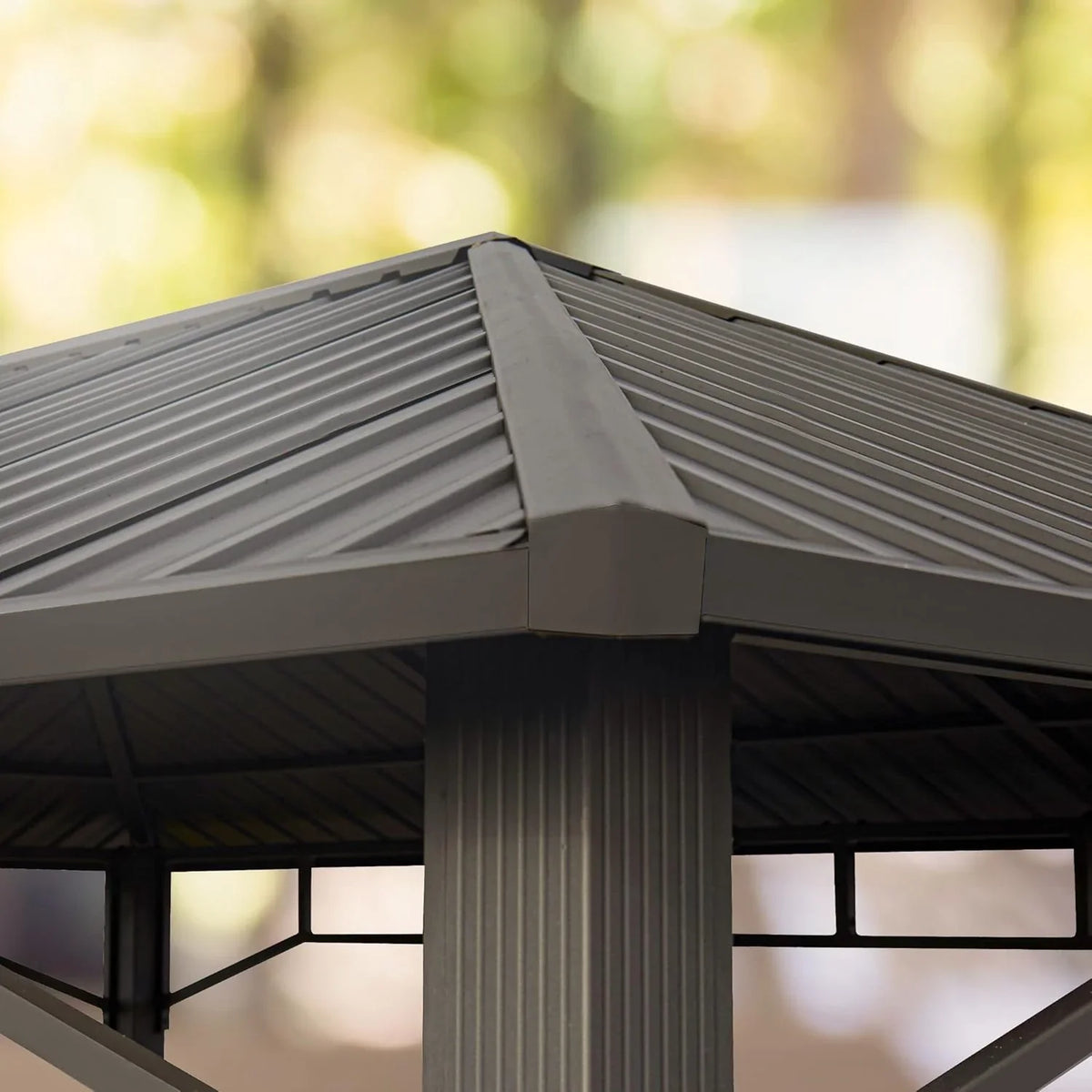 TOOLPORT Hardtop Garden Gazebo 3x3 m Steel Roof, 4 Gray Side Panels, 9x9 cm Posts - Sunset Superior