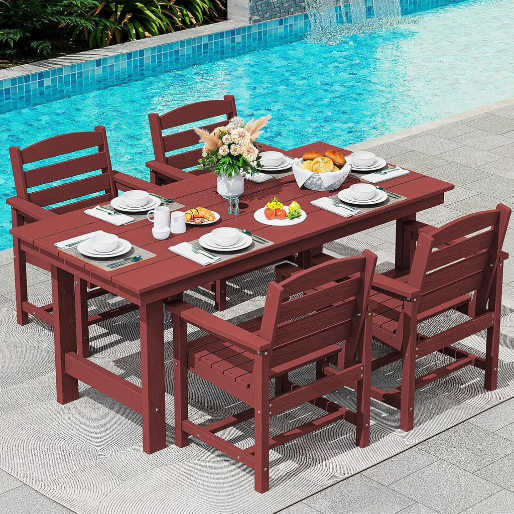 SERWALL 7-Piece HDPE Patio Dining Set, Aruba, 66.9in D x 32.2in W x 29.1in H