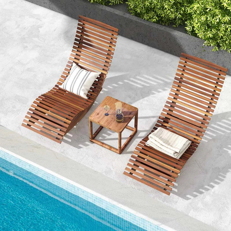 Acacia Wood Outdoor Patio Rocking Chair With Widened Slatted Seat And High Back