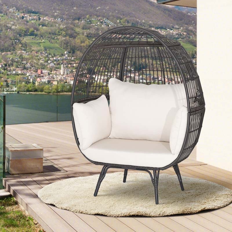 Oversized Wicker Egg Chair With 4 Cushions, 43 x 32.5 x 57 in