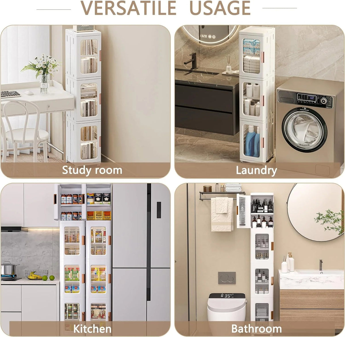4-Tier Tall Narrow Plastic Storage Cabinet, 9.6 in W x 11.2 in D x 65.4 in H
