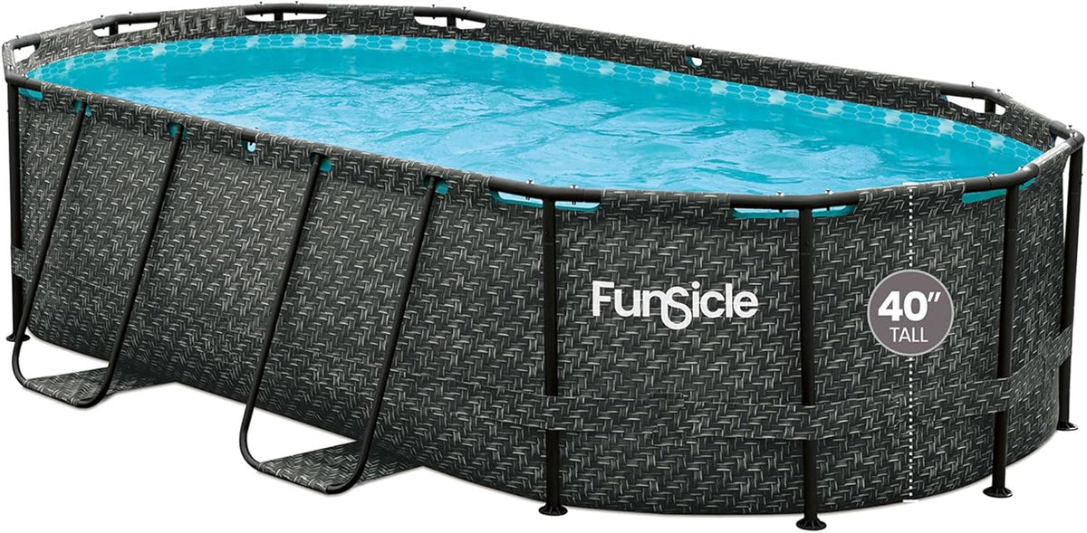 Funsicle Oasis Designer Oval Above-Ground Pool Set, 167 x 98 x 39.5 Inches - Dark Herringbone Gray
