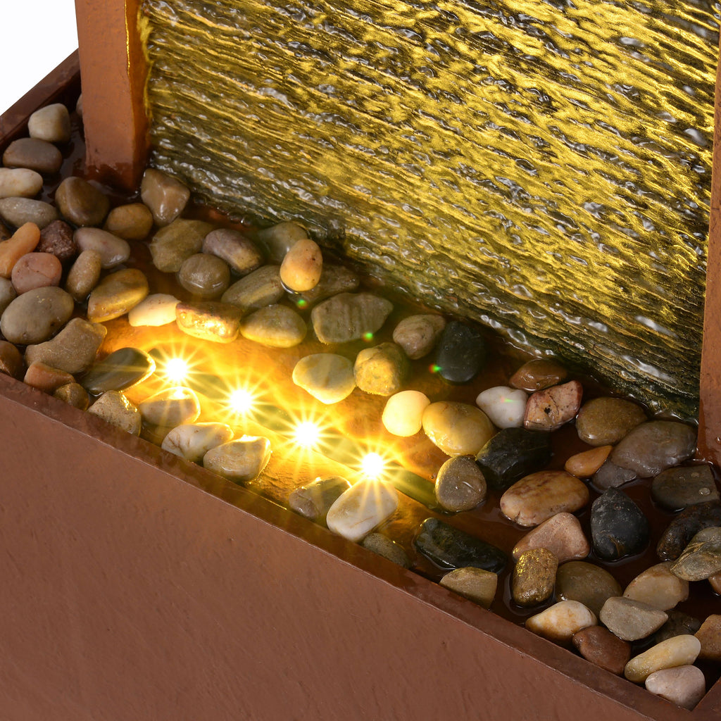 Teamson Home Faux Slate Outdoor LED Waterfall Fountain, 38.5 in, Red Rock