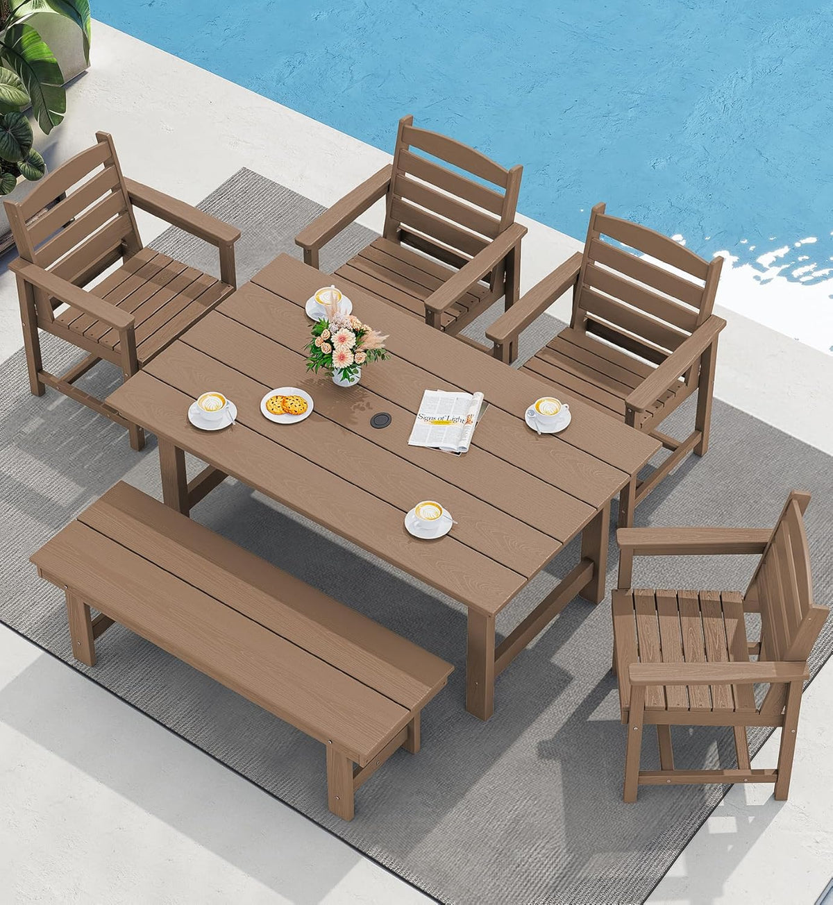 SERWALL 7-Piece HDPE Patio Dining Set, Aruba, 66.9in D x 32.2in W x 29.1in H