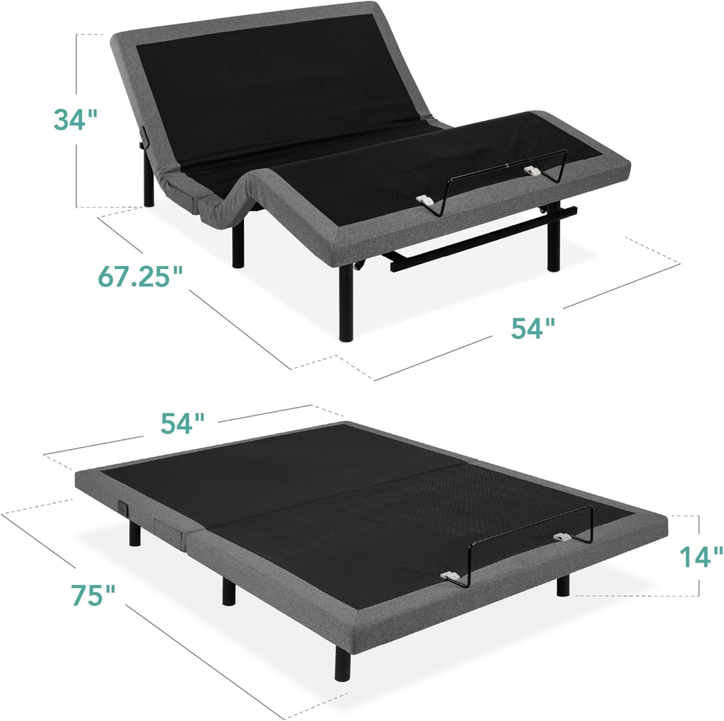 Twin XL Electric Adjustable Bed Base With Wireless Remote, Massage, Night Light, 2 USB Ports, 750 lb - 80 in x 38 in x 14 in