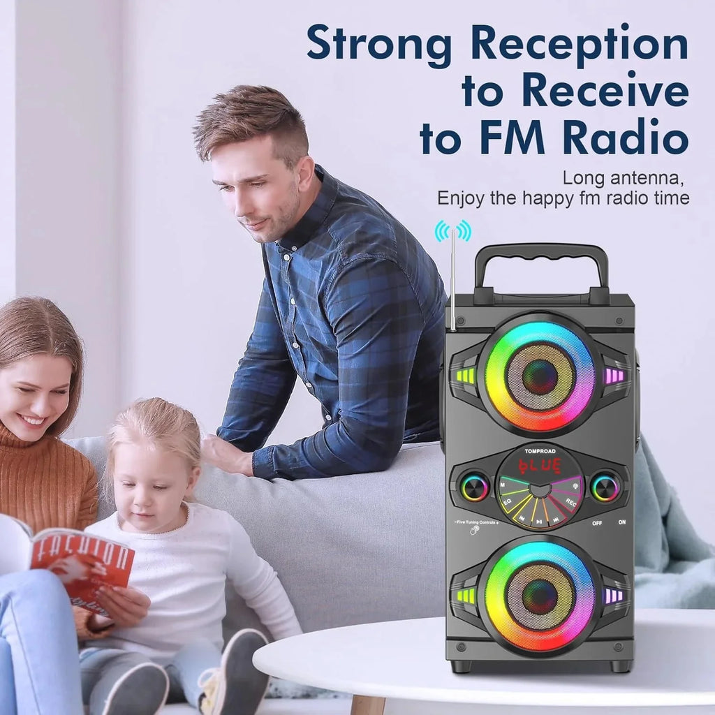 Portable Bluetooth Party Speaker, 60W, Wood, 9.1 x 6.8 x 12.6 Inches - A52