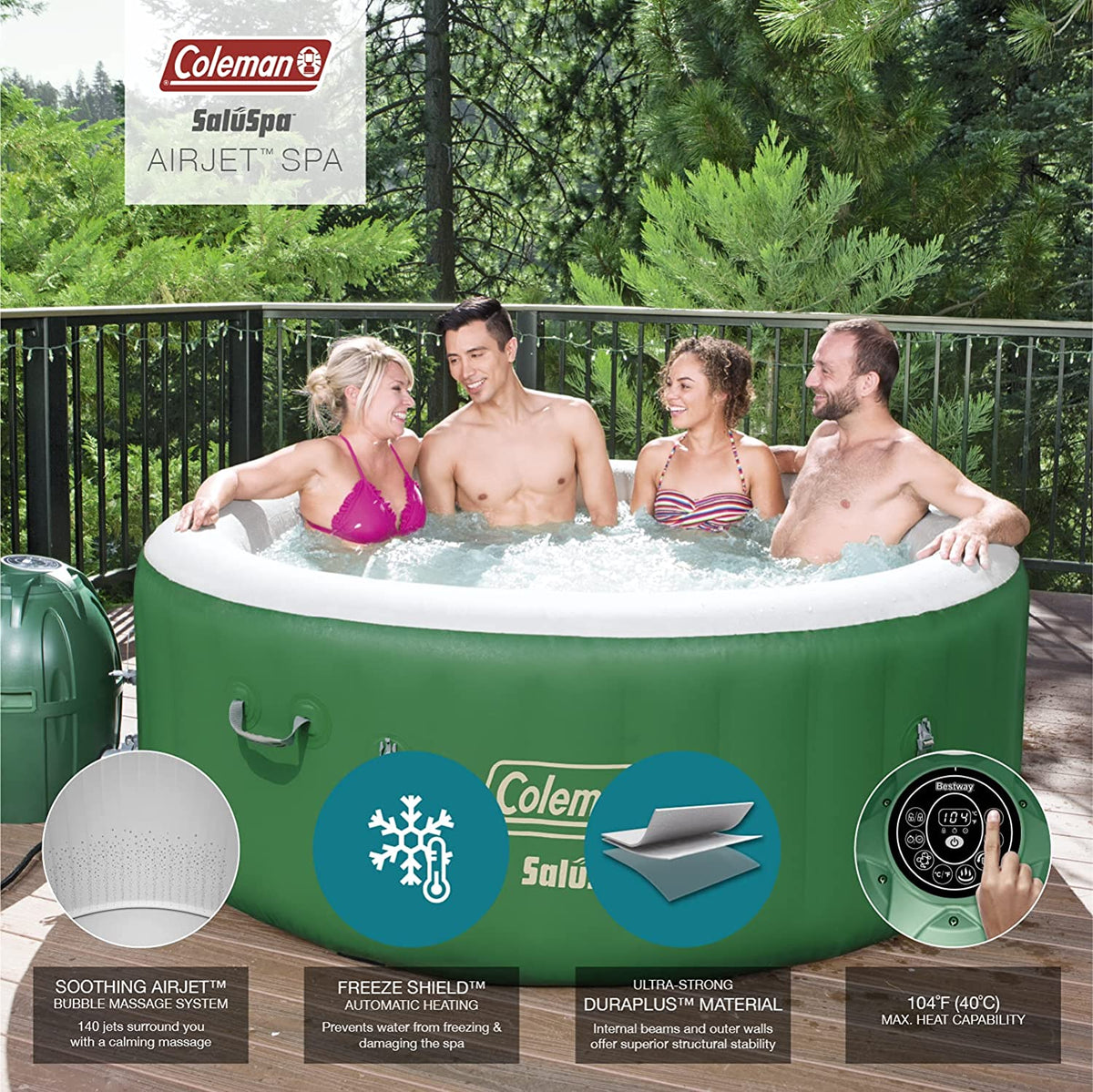 Coleman SaluSpa Tahiti Inflatable Hot Tub Spa, 2-4 Person AirJet Spa - Tahiti