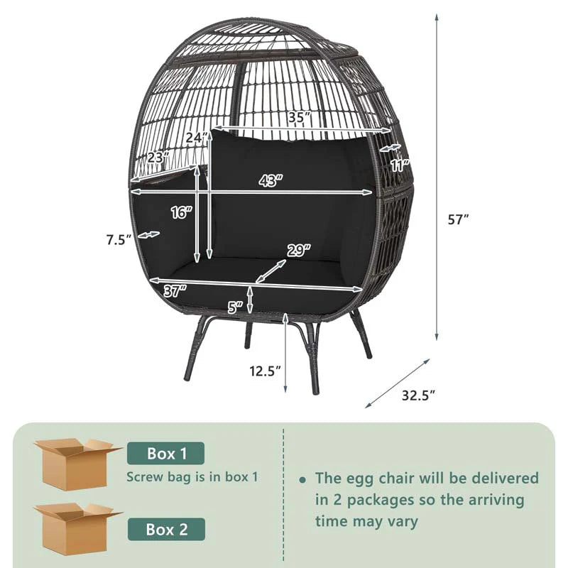 Oversized Wicker Egg Chair With 4 Cushions, 43 x 32.5 x 57 in