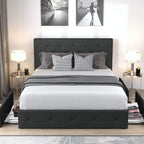 Queen Upholstered Linen Platform Bed Frame With 4 Storage Drawers, Light Grey - 83in L x 62.2in W x 42in H